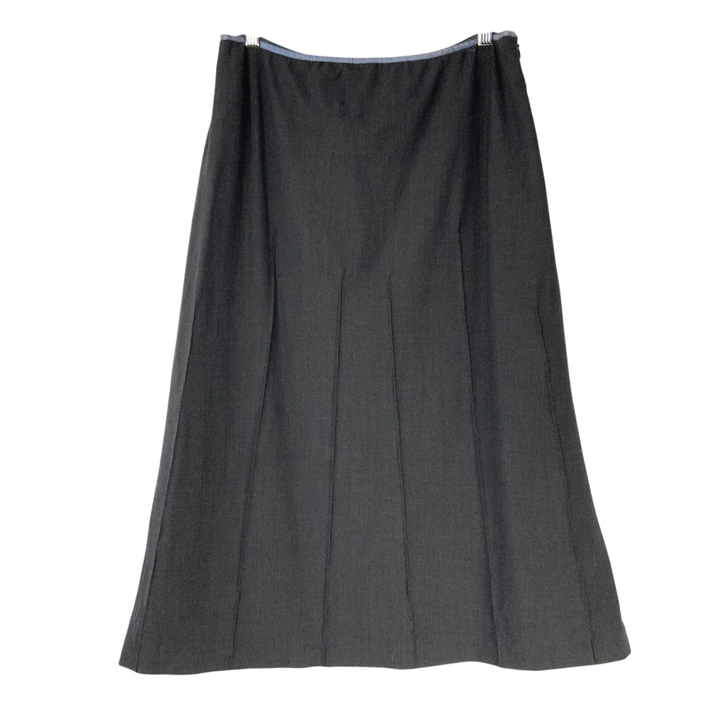 Banana Republic Stretch Black Wool Midi Skirt 10 Side Zip Panelled A-Line Italy